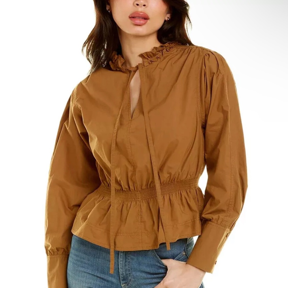 REBECCA TAYLOR POPLIN CHOCOLATE PULLOVER LONG SLEEVE BLOUSE SIZE SMALL-$185